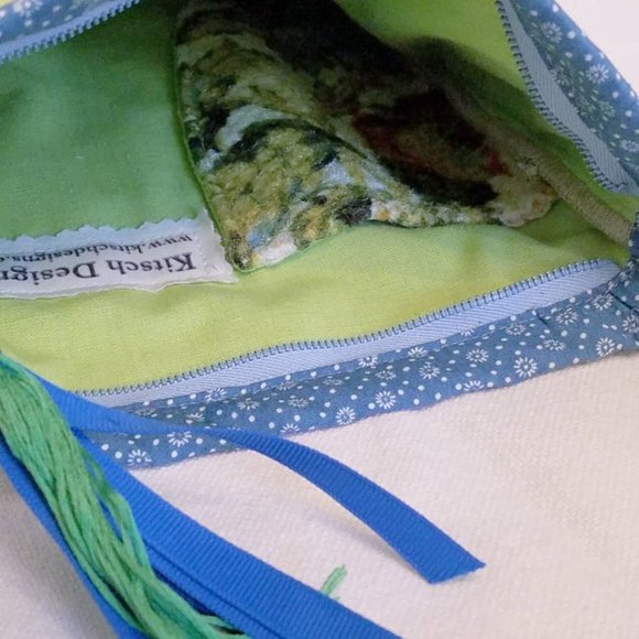 Purse Handbag Pouch Vintage Upholstery Tweed Linen Green Blue Crossbody Bag OOAK - Picture 7 of 10